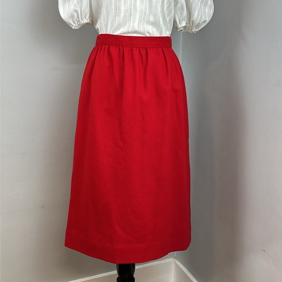 Vintage Lanz Originals Made in USA Red Wool Midi Skirt - Picture 2 of 6